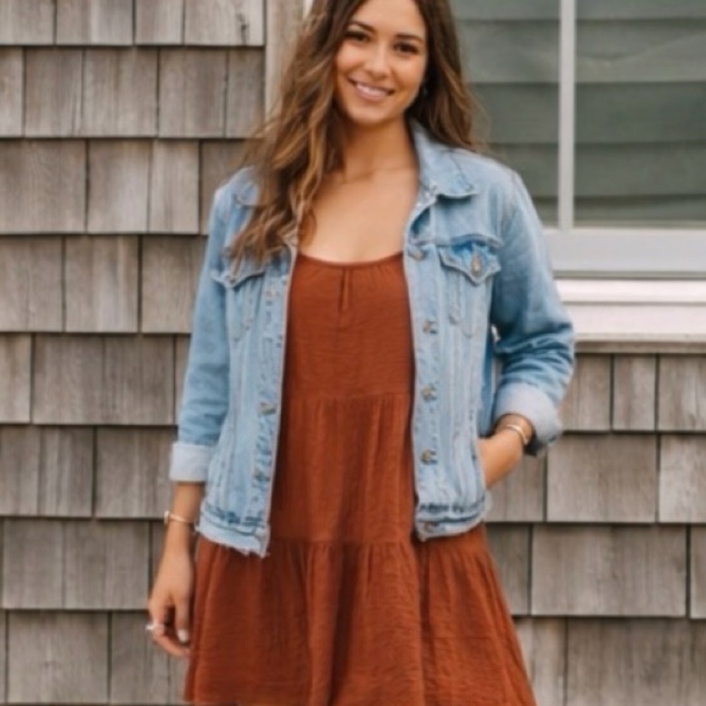 AEMI + CO Rust Cotton Gauze Tie Back Mini Dress Small Boho - Picture 3 of 9